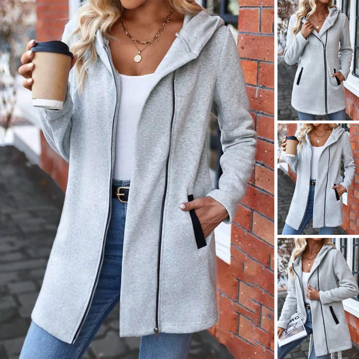 Hoodie Jas | Lang | Zip-Up | Herfstjas | Dameskleding-Boutique Moda