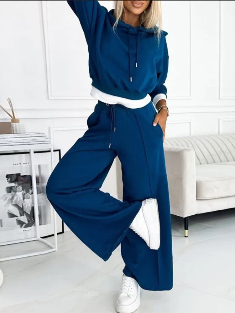 Hoodie en Jogger Set | Korte Hoodie | Wijde Pijpen | Joggingpak | Co-Ord Set Dames