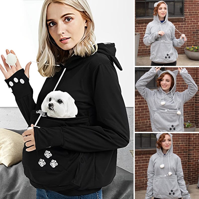 Hoodie met zak voor huisdieren | Lange mouwen | Draagtas voor huisdieren | Hoodie met kattenzak | Sweatshirt voor honden-Boutique Moda