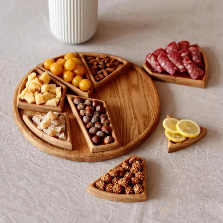 Houten Serveerbord - Rond Vakjes Snackbord-Boutique Moda