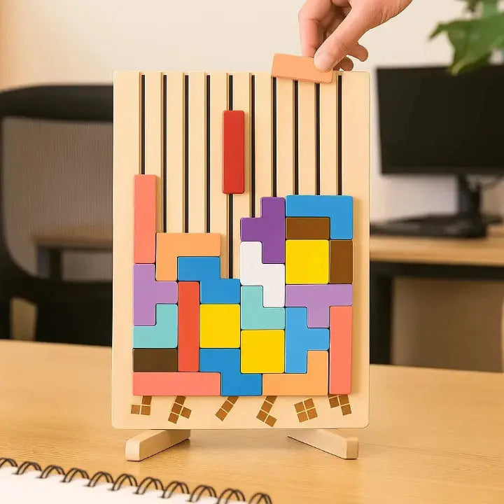 Houten Tetris Puzzelbord – Breinbreker Tetris Spel-Boutique Moda