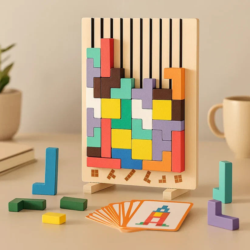 Houten Tetris Puzzelbord – Breinbreker Tetris Spel-Boutique Moda