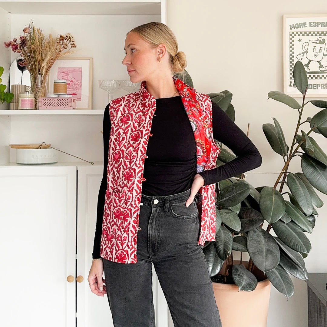 Bodywarmer Dames | Omkeerbaar Gewatteerd | Bloemenprint Mouwloos-Boutique Moda