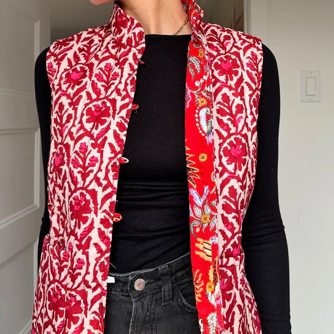 Bodywarmer Dames | Omkeerbaar Gewatteerd | Bloemenprint Mouwloos-Boutique Moda