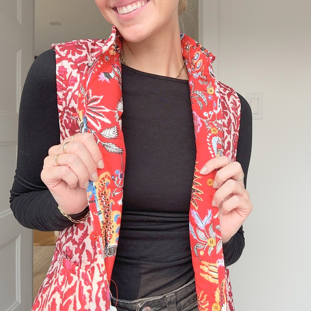 Bodywarmer Dames | Omkeerbaar Gewatteerd | Bloemenprint Mouwloos-Boutique Moda