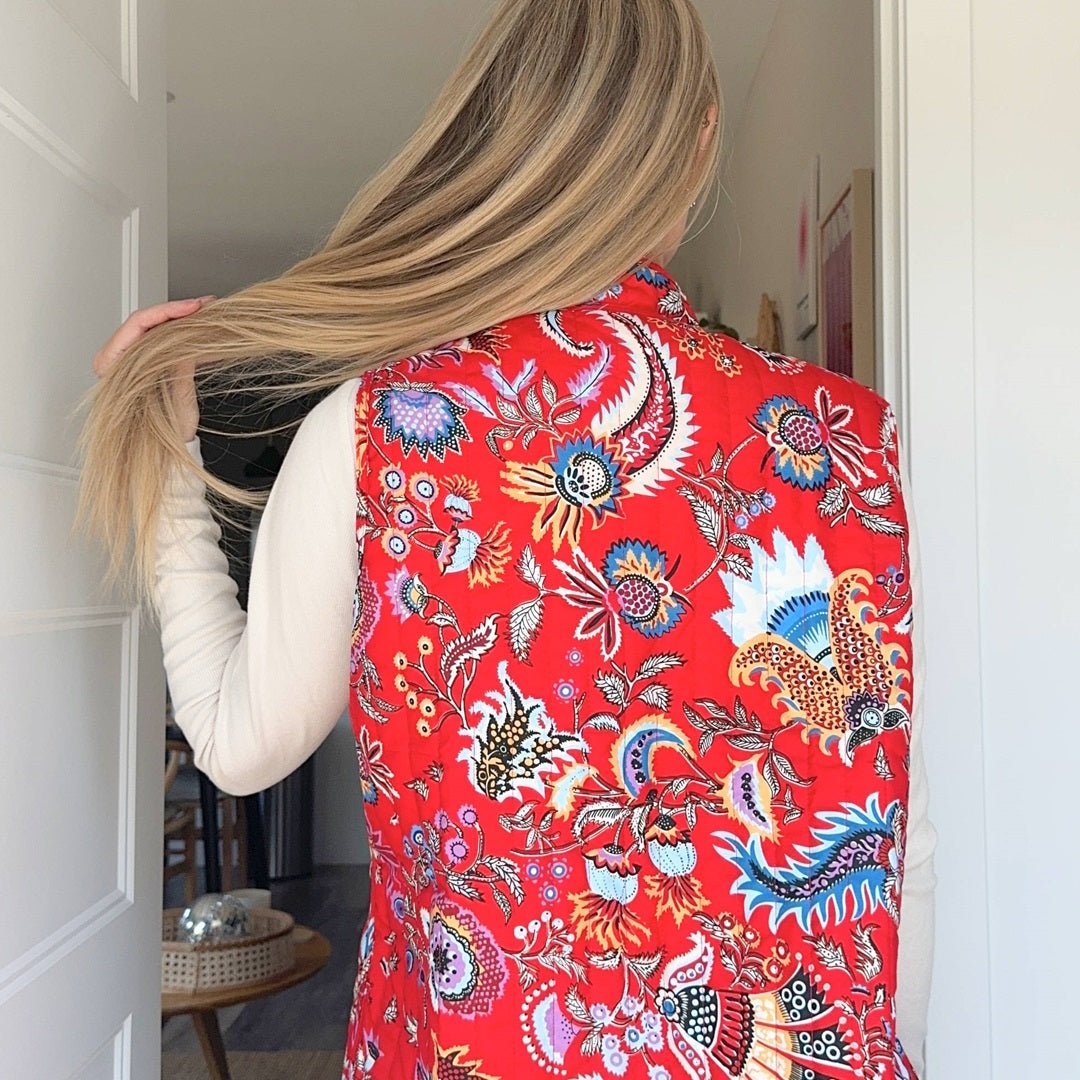 Bodywarmer Dames | Omkeerbaar Gewatteerd | Bloemenprint Mouwloos-Boutique Moda