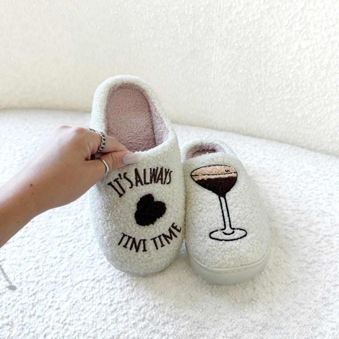 Instap Sloffen | Pluche Memory Foam | Geborduurd Antislip-Boutique Moda