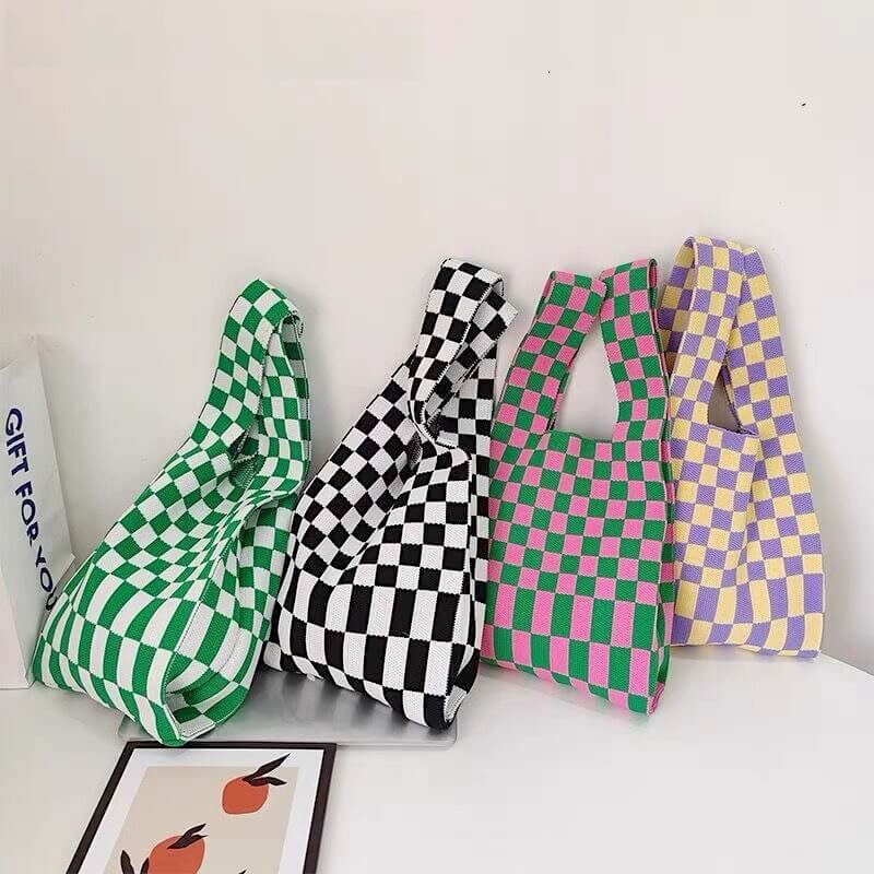 Gebreide Tas Dames | Geruit Schaakbord | Knooptas Kleurrijk-Boutique Moda