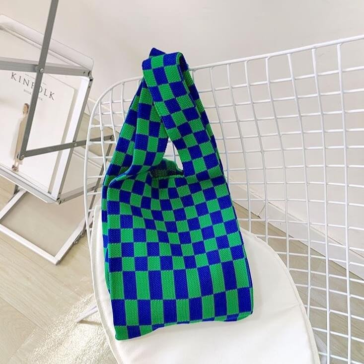 Gebreide Tas Dames | Geruit Schaakbord | Knooptas Kleurrijk-Boutique Moda