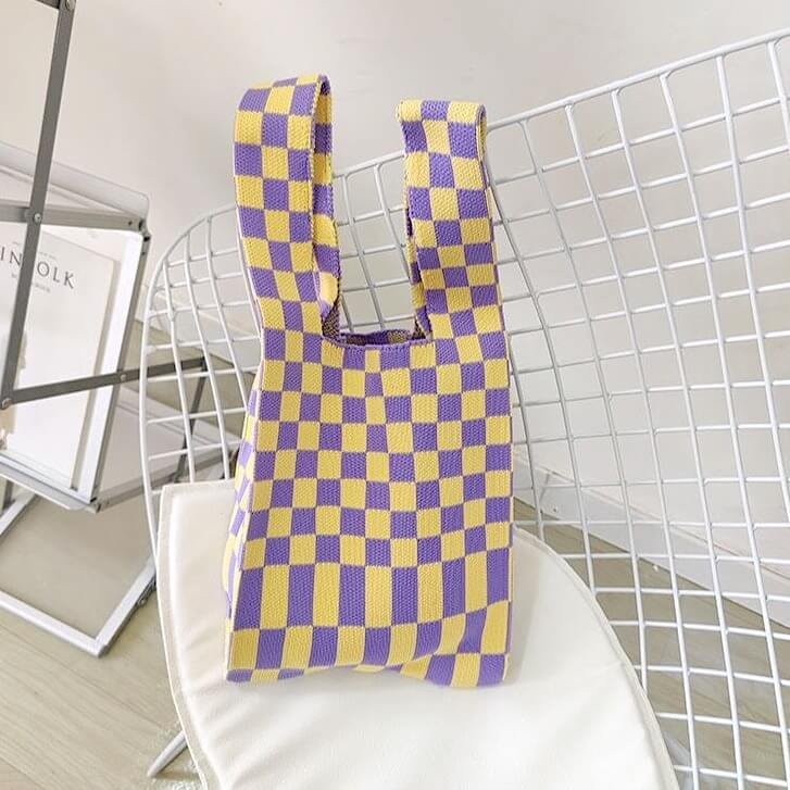 Gebreide Tas Dames | Geruit Schaakbord | Knooptas Kleurrijk-Boutique Moda