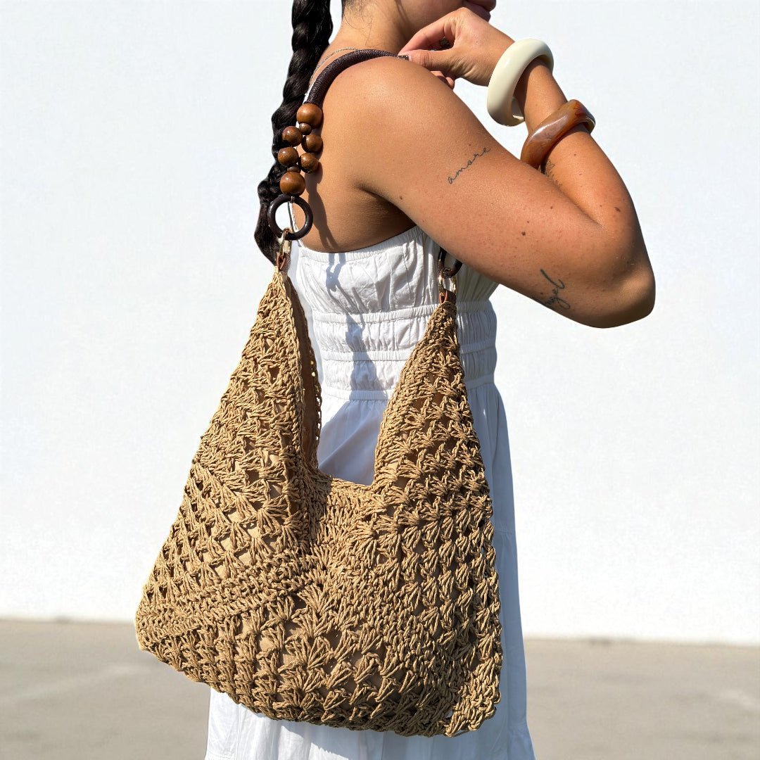 Boho Tas Dames | Gehaakt Houten Kralen | Ruim Opengewerkt-Boutique Moda