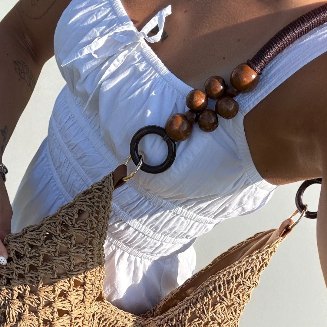 Boho Tas Dames | Gehaakt Houten Kralen | Ruim Opengewerkt-Boutique Moda