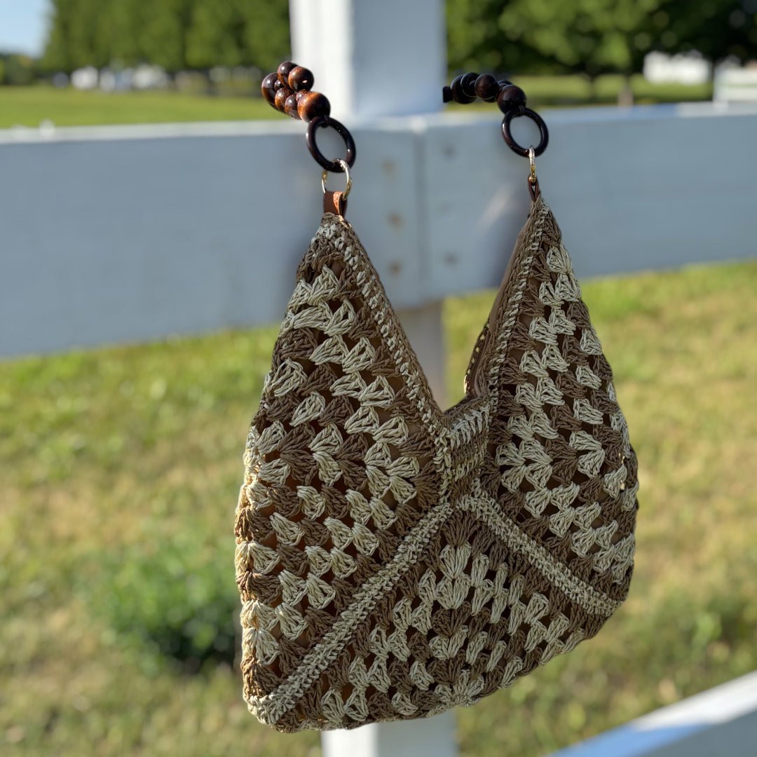 Boho Tas Dames | Gehaakt Houten Kralen | Ruim Opengewerkt-Boutique Moda