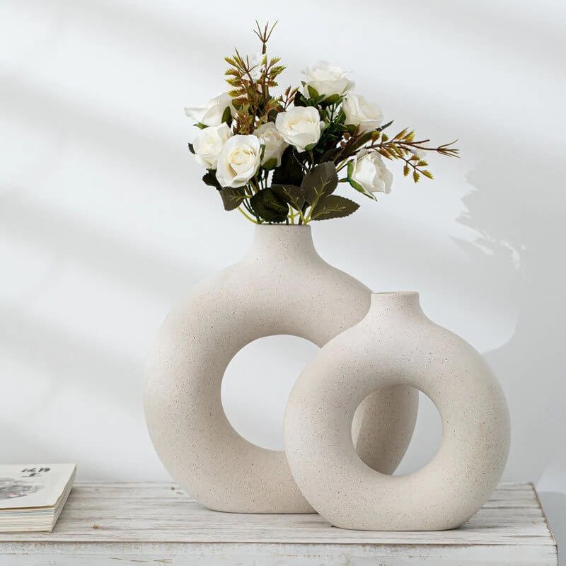 Keramieke Vaas | Donut Mat Handgemaakt | Creme of Zwart-Boutique Moda
