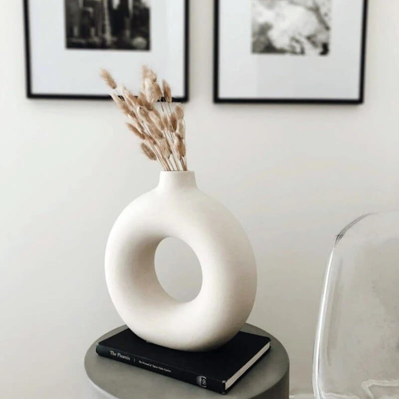 Keramieke Vaas | Donut Mat Handgemaakt | Creme of Zwart-Boutique Moda