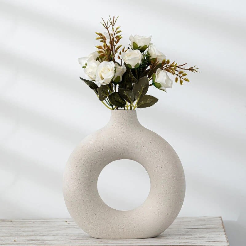 Keramieke Vaas | Donut Mat Handgemaakt | Creme of Zwart-Boutique Moda