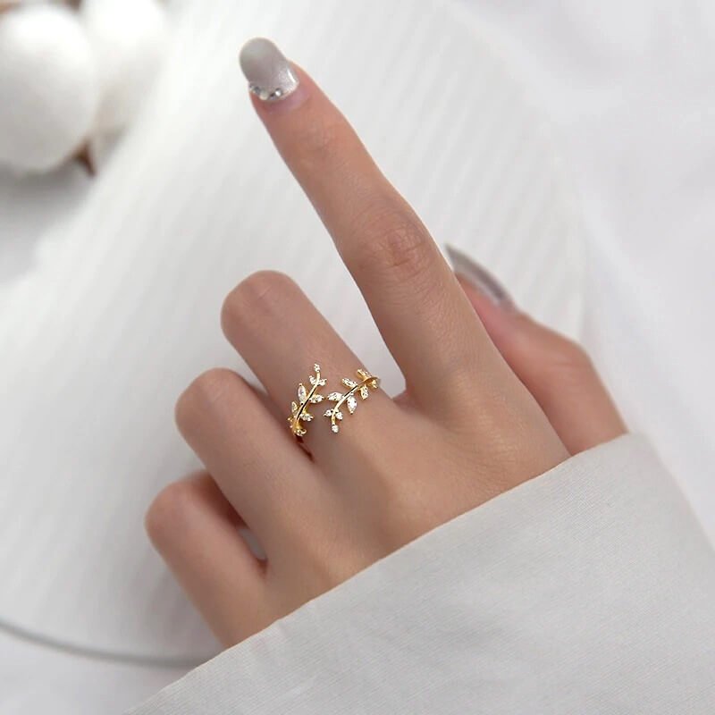 Verstelbare Ring | 925 Zilver of Verguld | Blaadjes Zirkonia-Boutique Moda