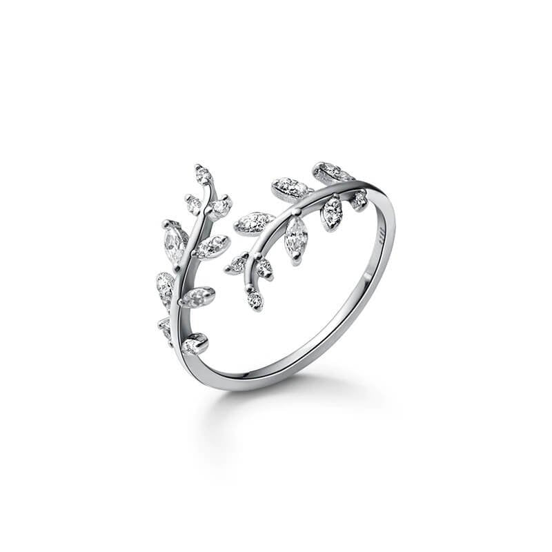 Verstelbare Ring | 925 Zilver of Verguld | Blaadjes Zirkonia-Boutique Moda