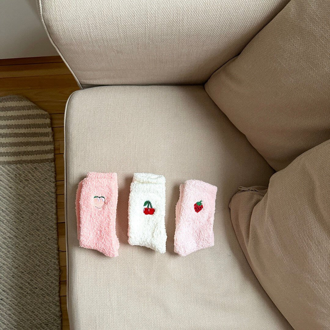 Fluffy Sokken | Fruit Motief | Set van 3 Paar-Boutique Moda