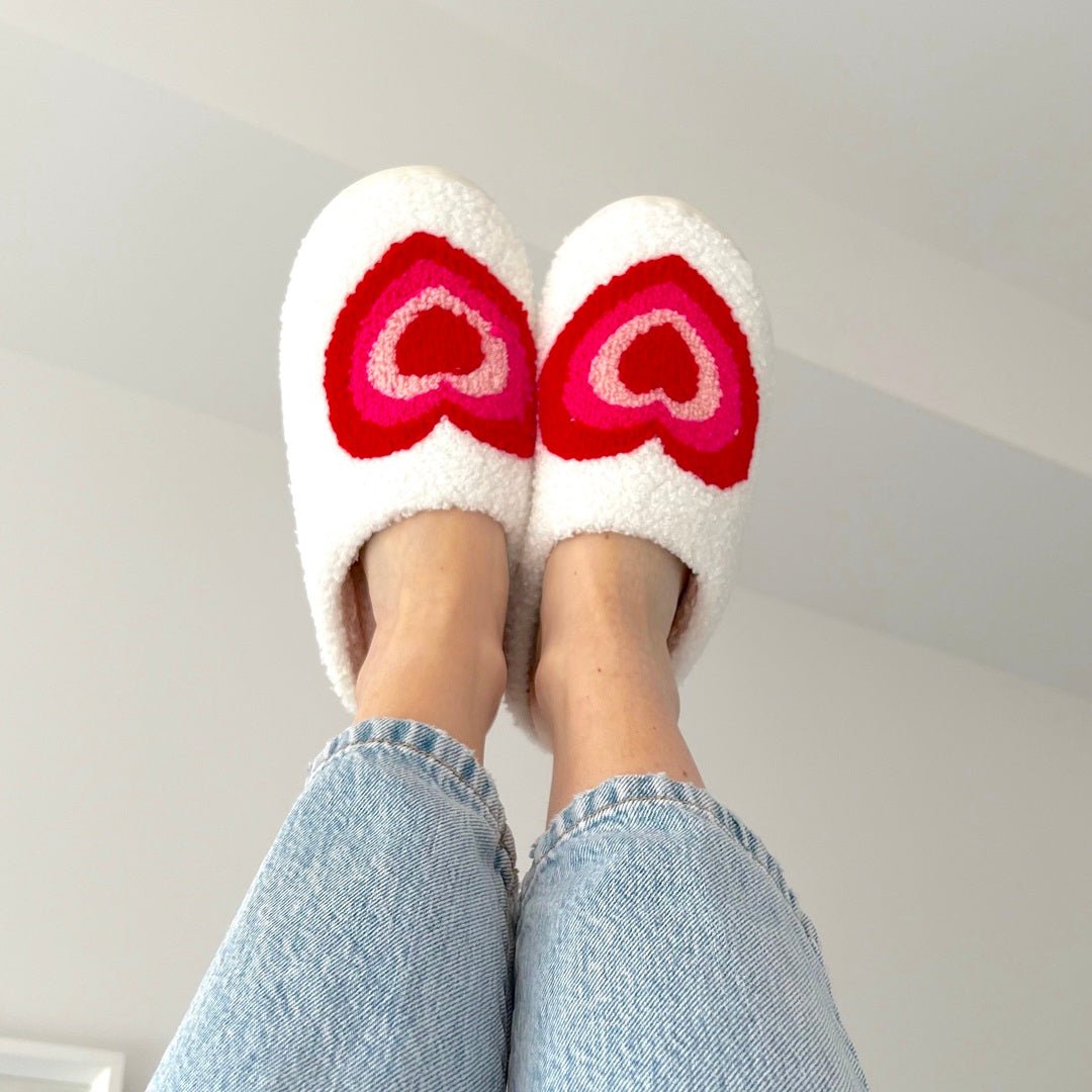 Sloffen met Hartjes | Pluche Pantoffels Dames | Antislip-Boutique Moda