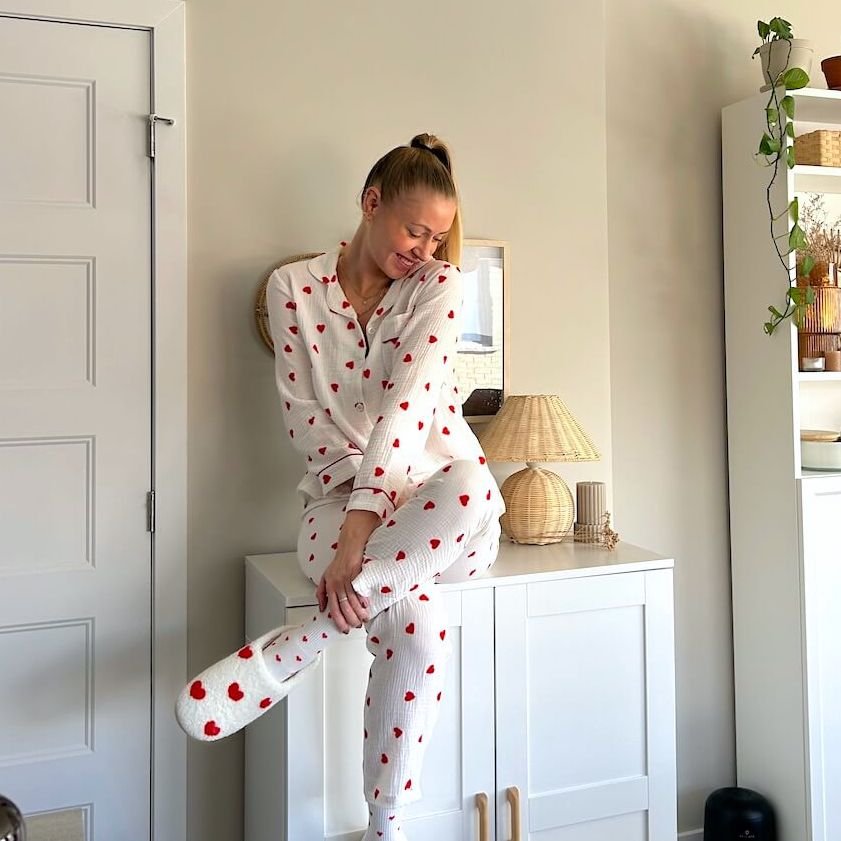 Pyjama Set Dames | Hartjes Mousseline | Lange Mouw Broek-Boutique Moda