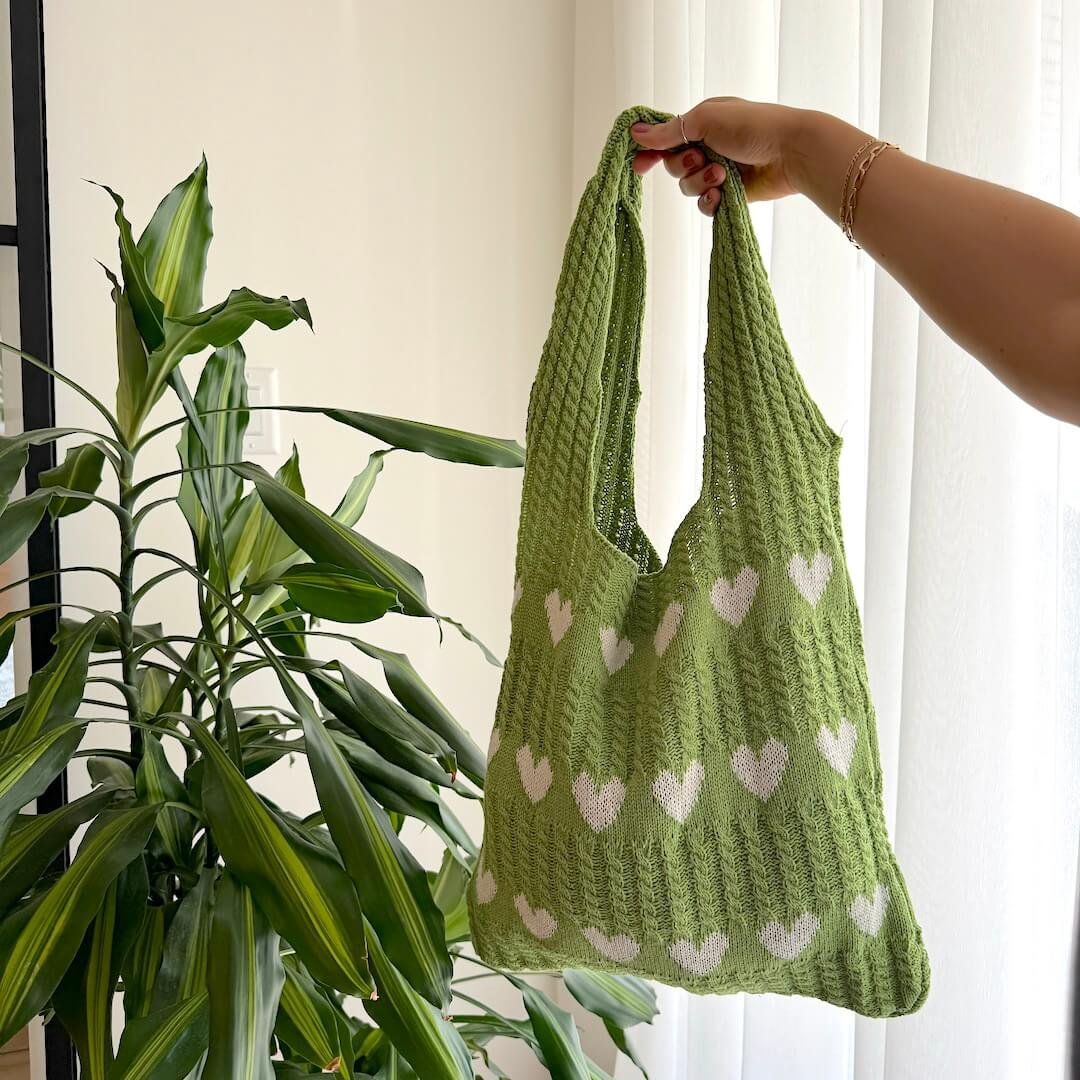 Strandtas | Gehaakt met Hartjes | Katoenen Shopper Dames-Boutique Moda