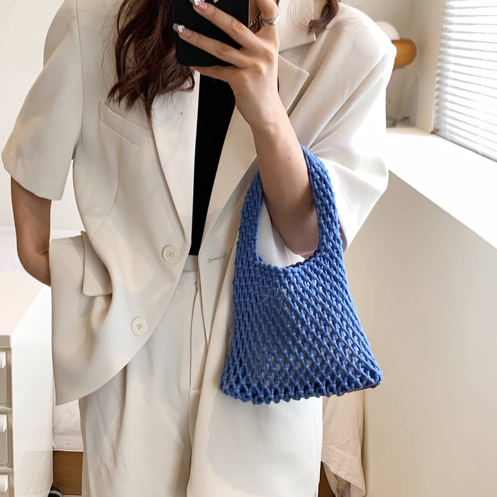 Kleine Handtas | Gehaakt Katoen | Opengewerkte Schoudertas Dames-Boutique Moda