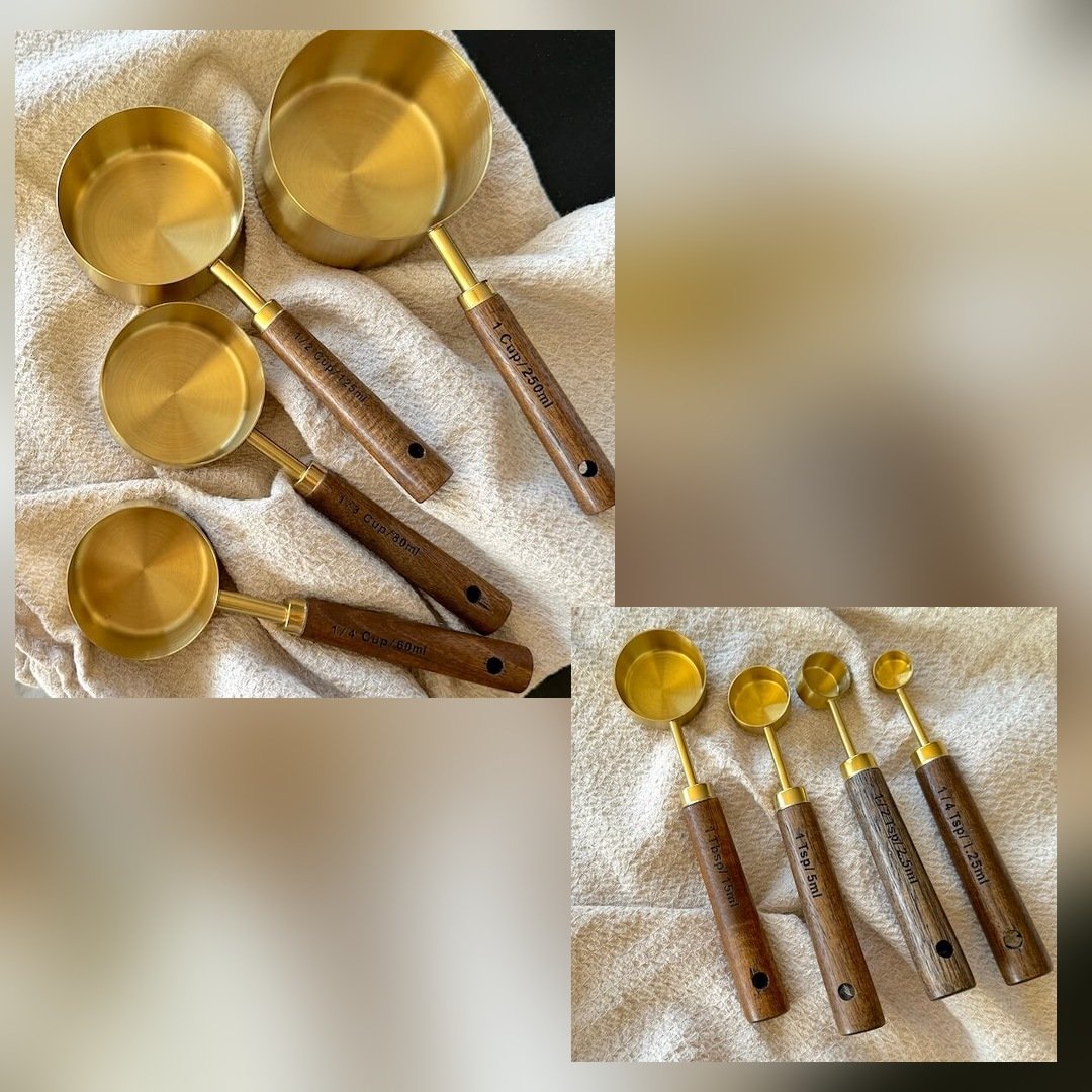 Maatbekers Set | Acaciahout en Goudkleurig | Maatlepels RVS-Boutique Moda