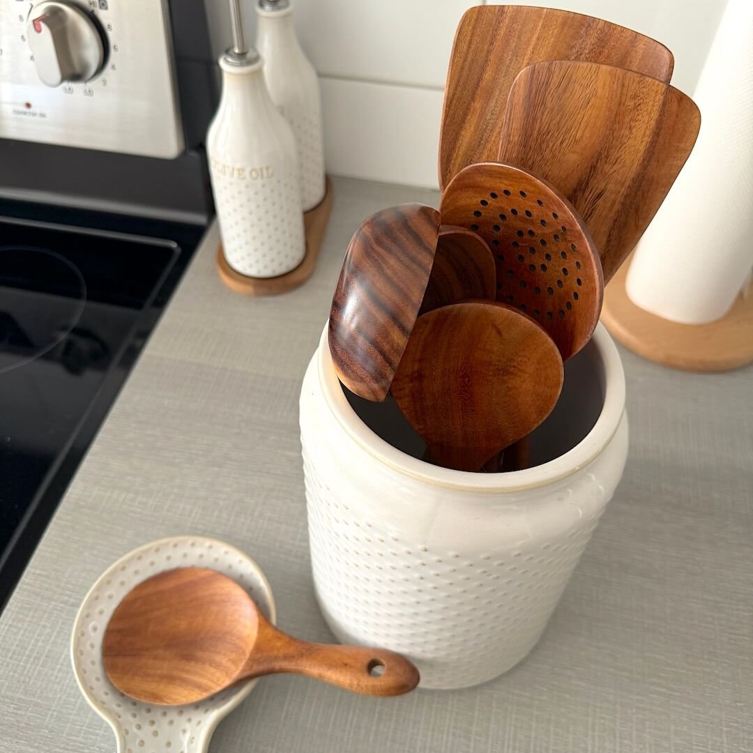 Houten keukengerei set van zeven 3