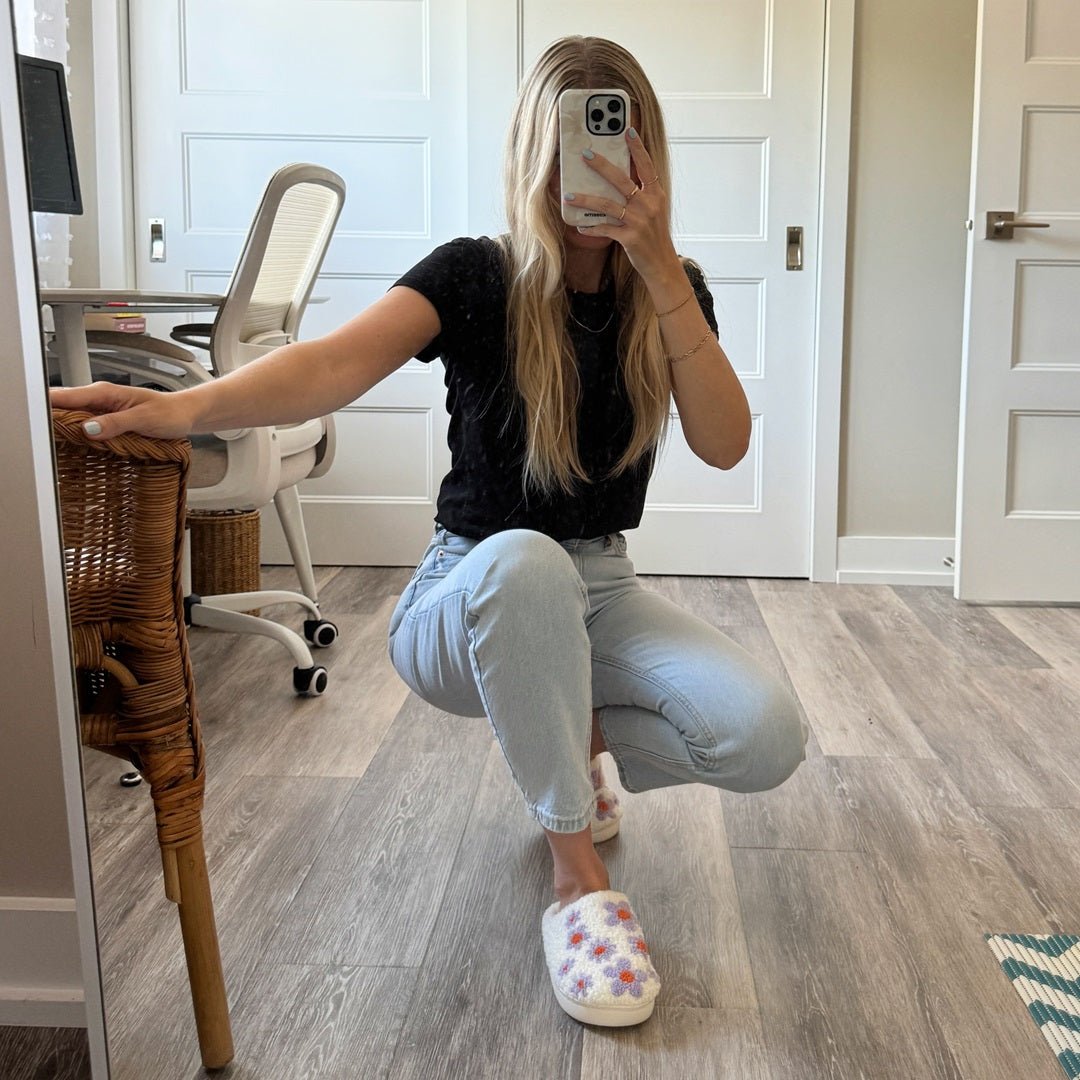 Sloffen met paarse bloemen 5