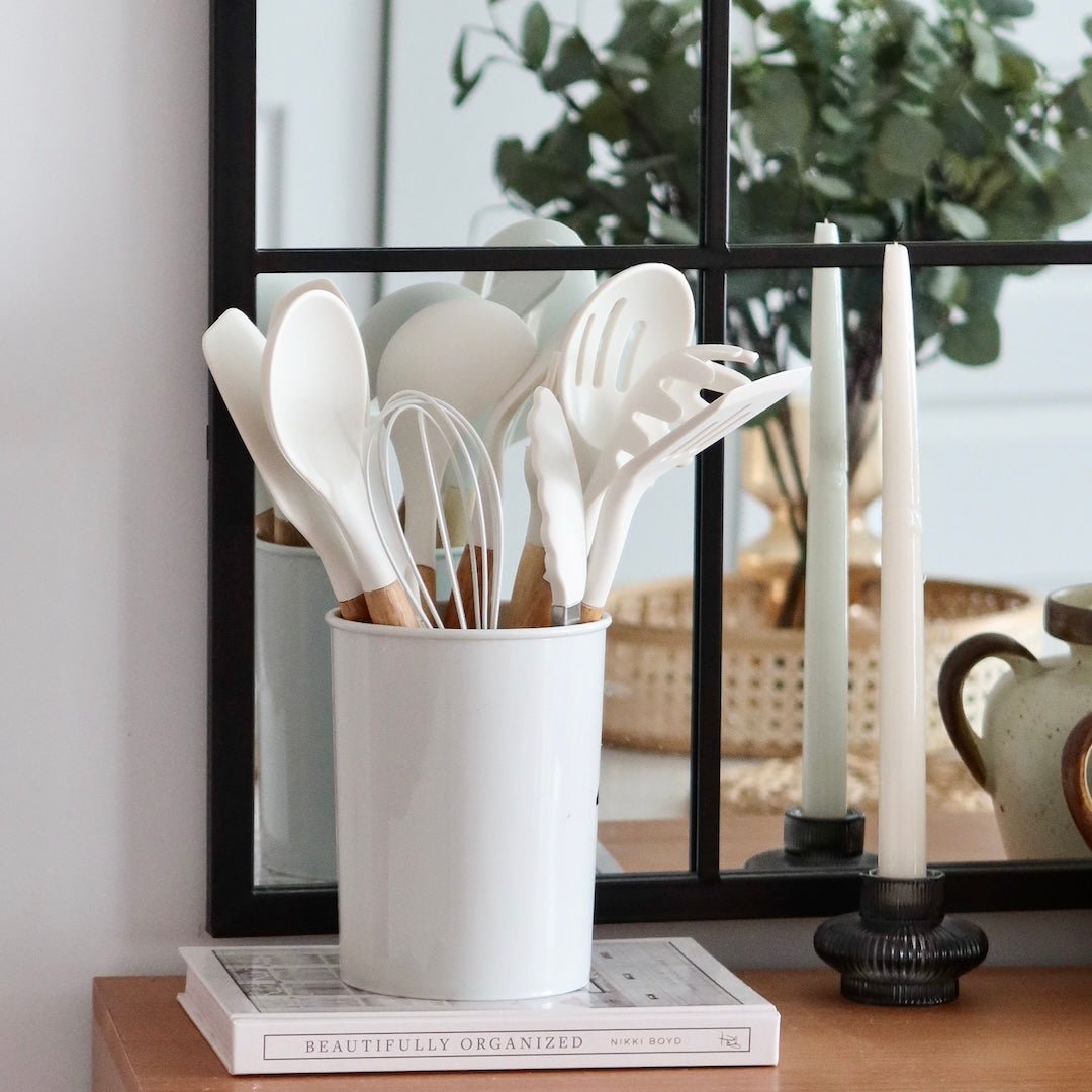 Siliconen keukengerei met houten steel 10