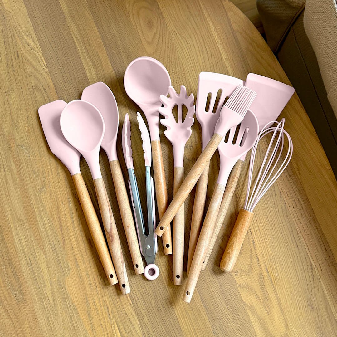 Siliconen keukengerei met houten steel 5