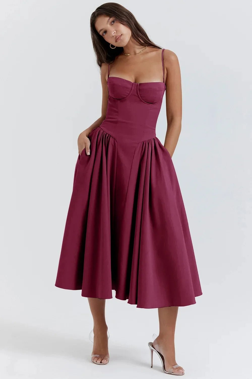 Cocktailjurk | Korset Top | Wijde Midi Rok | Zeven Kleuren-Boutique Moda