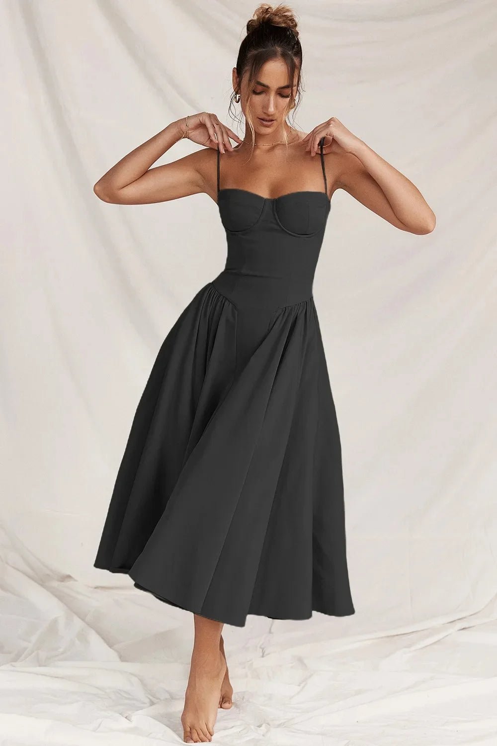Cocktailjurk | Korset Top | Wijde Midi Rok | Zeven Kleuren-Boutique Moda
