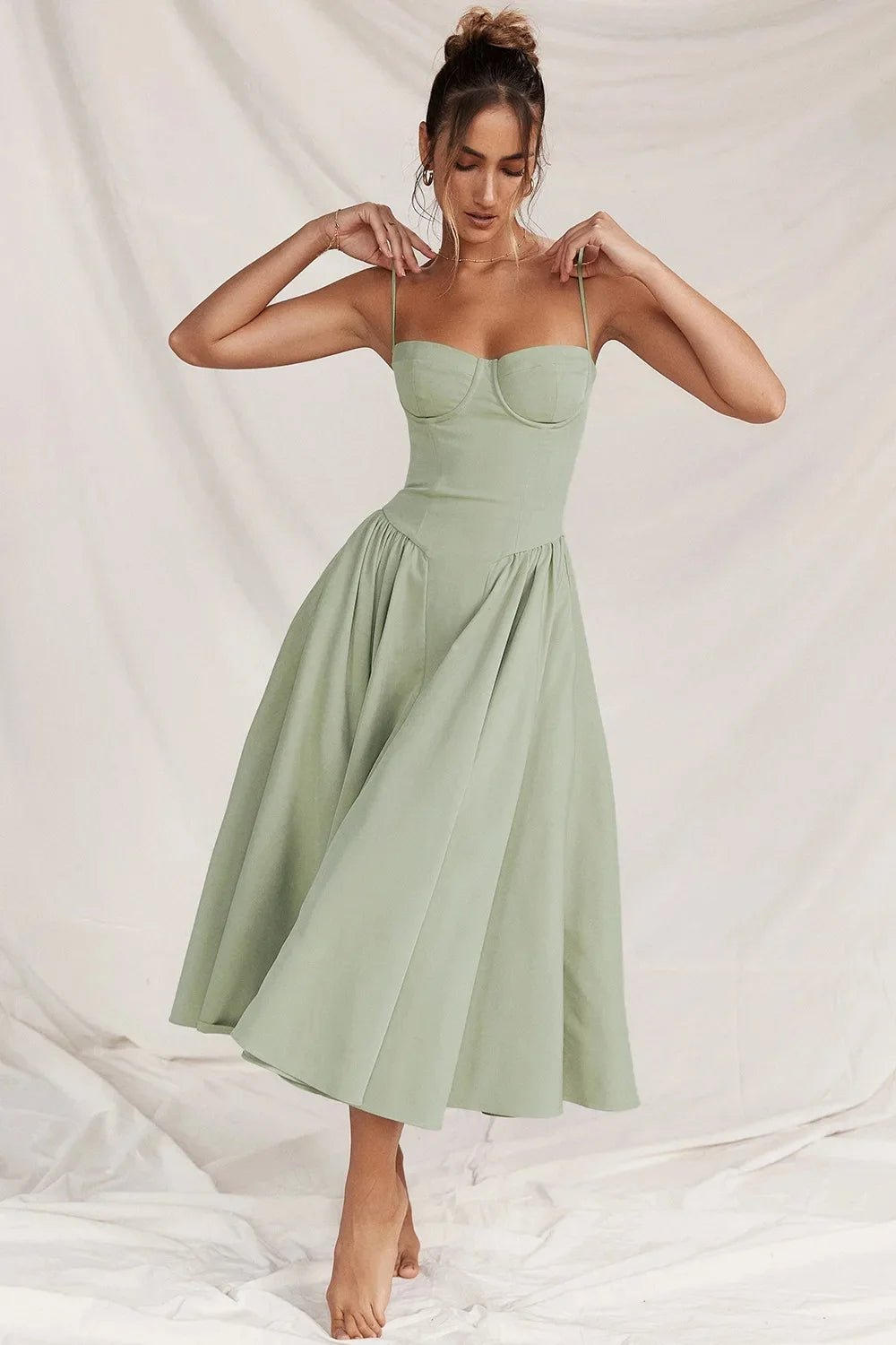 Cocktailjurk | Korset Top | Wijde Midi Rok | Zeven Kleuren-Boutique Moda