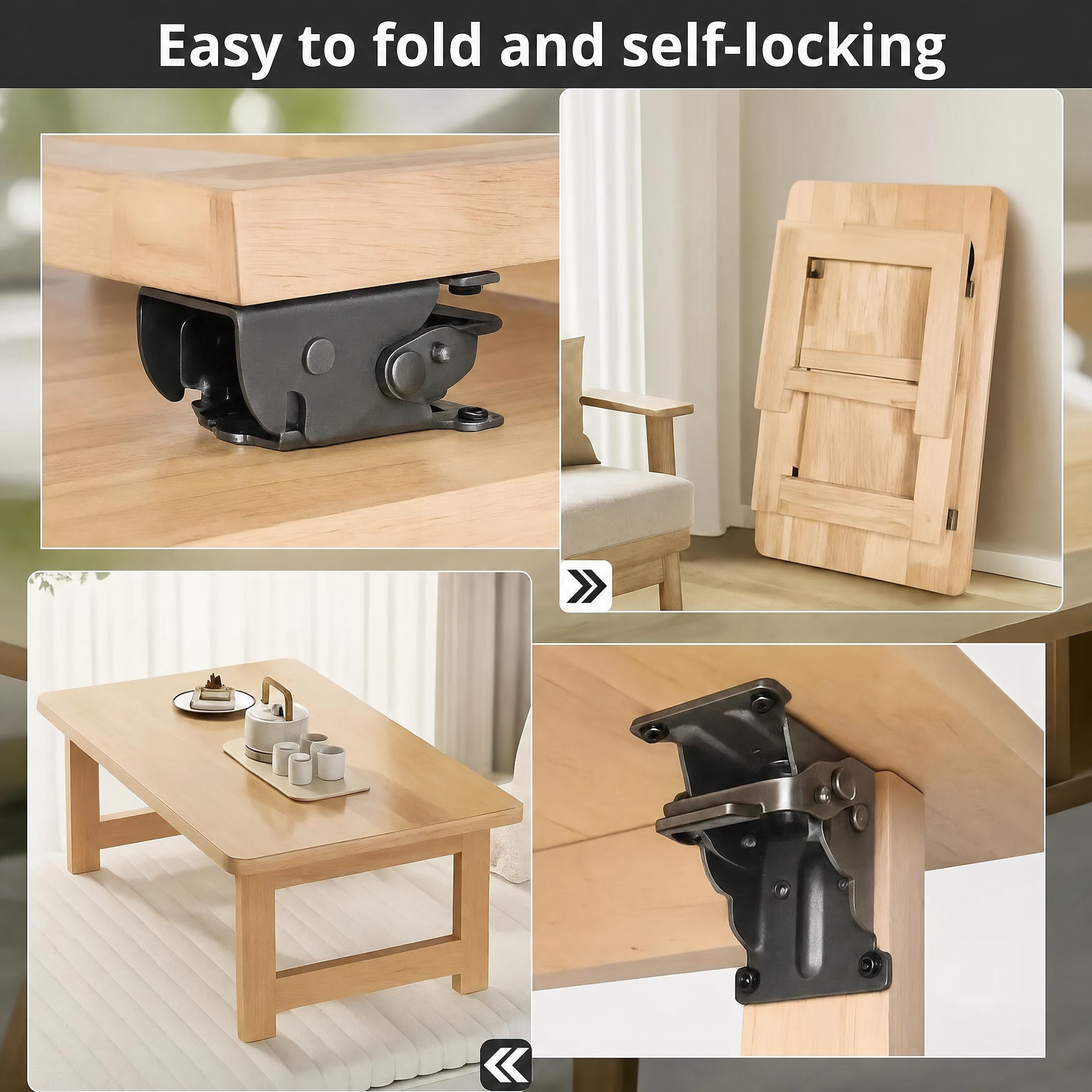 Inklapbaar Tafelpoot-Scharnier 90° Auto-Lock | Set van 2 | Tot 225 kg | Montage in 5 Minuten-Boutique Moda