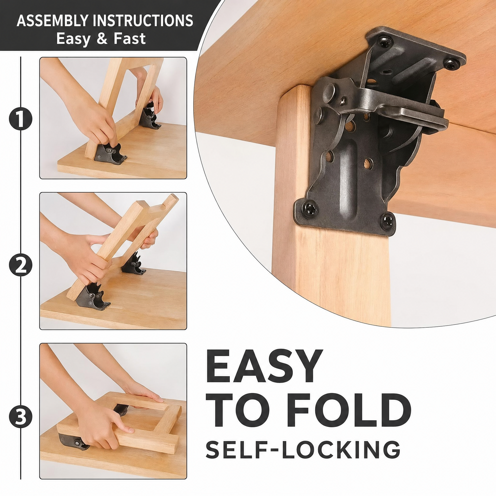 Inklapbaar Tafelpoot-Scharnier 90° Auto-Lock | Set van 2 | Tot 225 kg | Montage in 5 Minuten-Boutique Moda