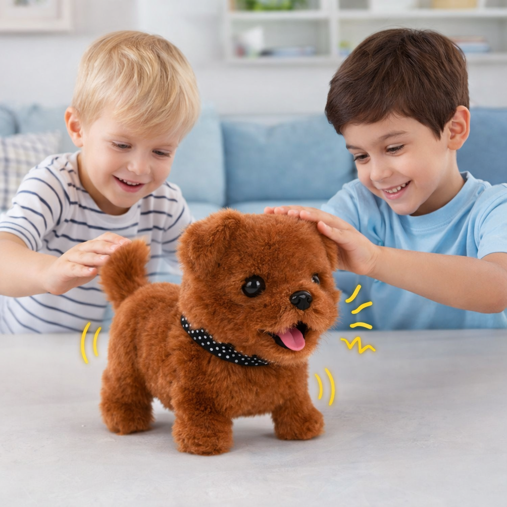 Interactieve robotpuppy | Loopt, blaft en kwispelt | Pluche hond-Boutique Moda