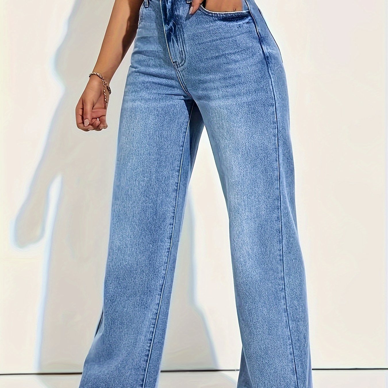 Jeans met wijde pijpen - Blauwe damesjeans met hoge taille-Boutique Moda