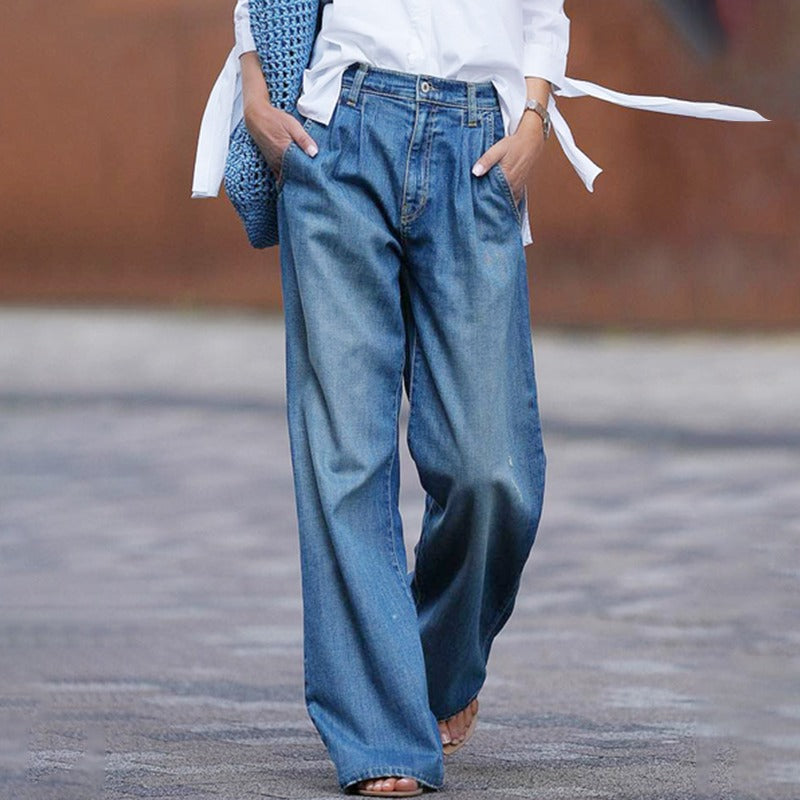 Jeans met wijde pijpen - Damesjeans met hoge taille en losse pasvorm-Boutique Moda