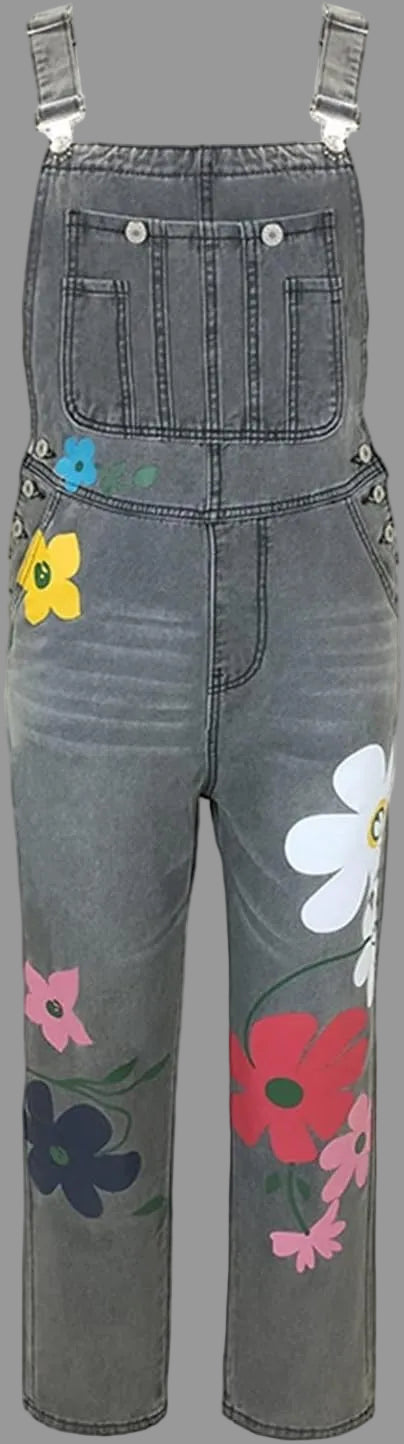 Jeans-tuinbroeken – Casual tuinbroeken voor dames met bloemenprint-Boutique Moda