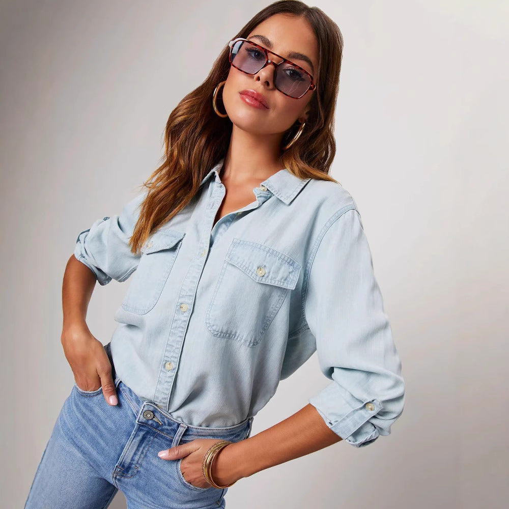 Jeanshemd – Casual shirt met lange mouwen en knopen voor dames-Boutique Moda