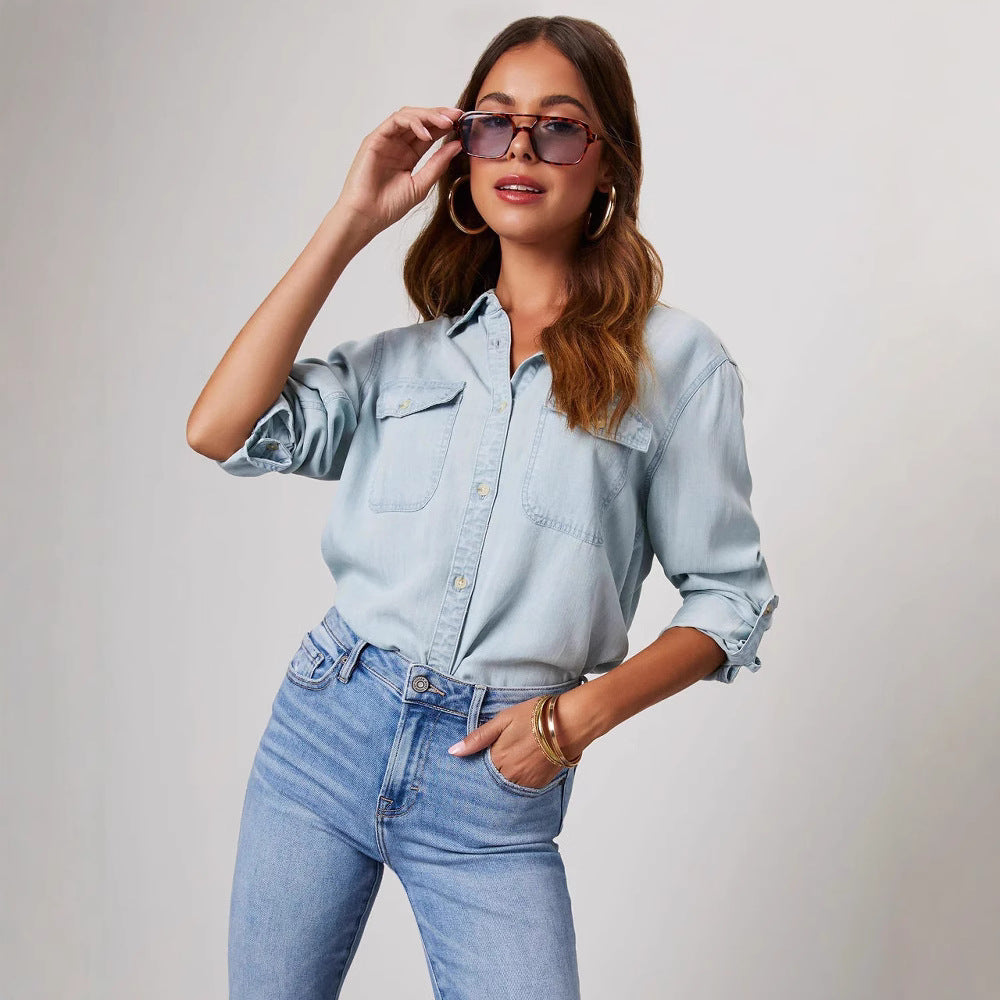 Jeanshemd – Casual shirt met lange mouwen en knopen voor dames-Boutique Moda
