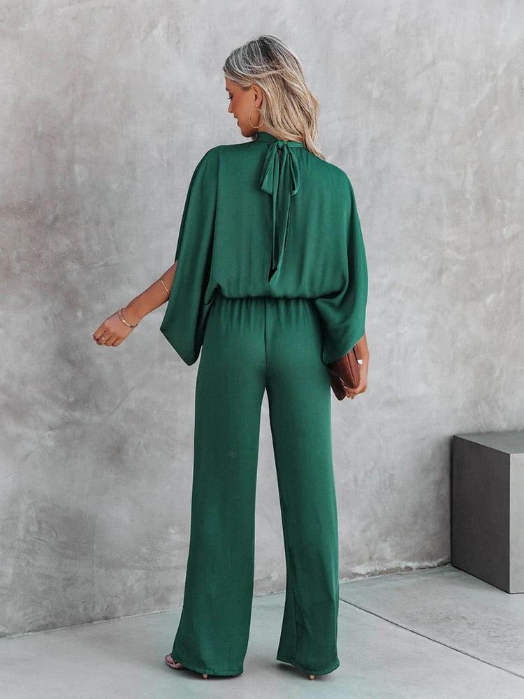 Jumpsuit - Wijde pijpen - Groen - Elegante jumpsuit - Dameskleding-Boutique Moda