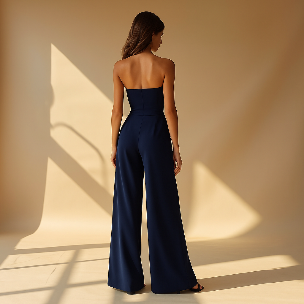 Jumpsuit met brede benen - Mouwloos - Geplooid - Strapless Jumpsuit - Elegant Jumpsuit-Boutique Moda