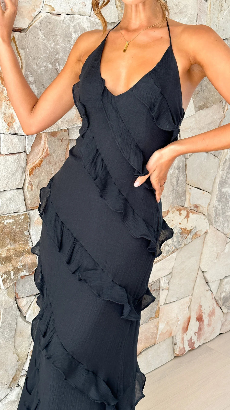 Jurk met ruches | Geel | Mouwloos | Cocktailjurk | Zomerjurk-Boutique Moda