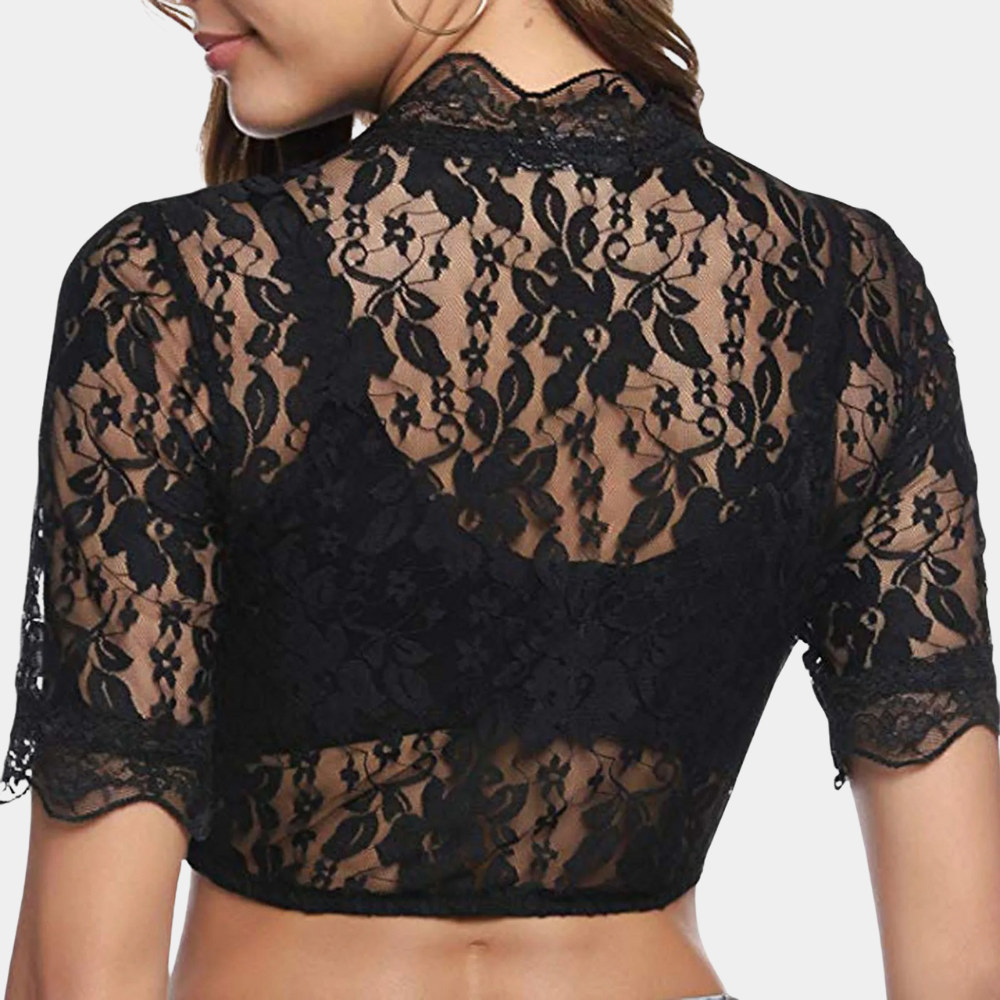 Kanten Crop Top | V-hals | Korte mouwen | Kanten blouse | Dameskleding-Boutique Moda