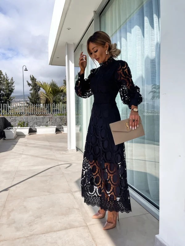 Kanten jurk | Lange mouw | Hoge hals | Cocktailjurk-Boutique Moda