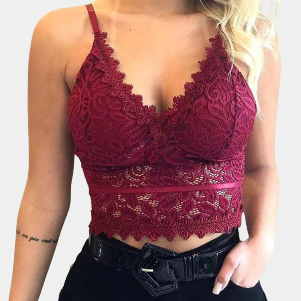 Kanten top - Dames crop top met spaghettibandjes en V-hals voor de zomer-Boutique Moda