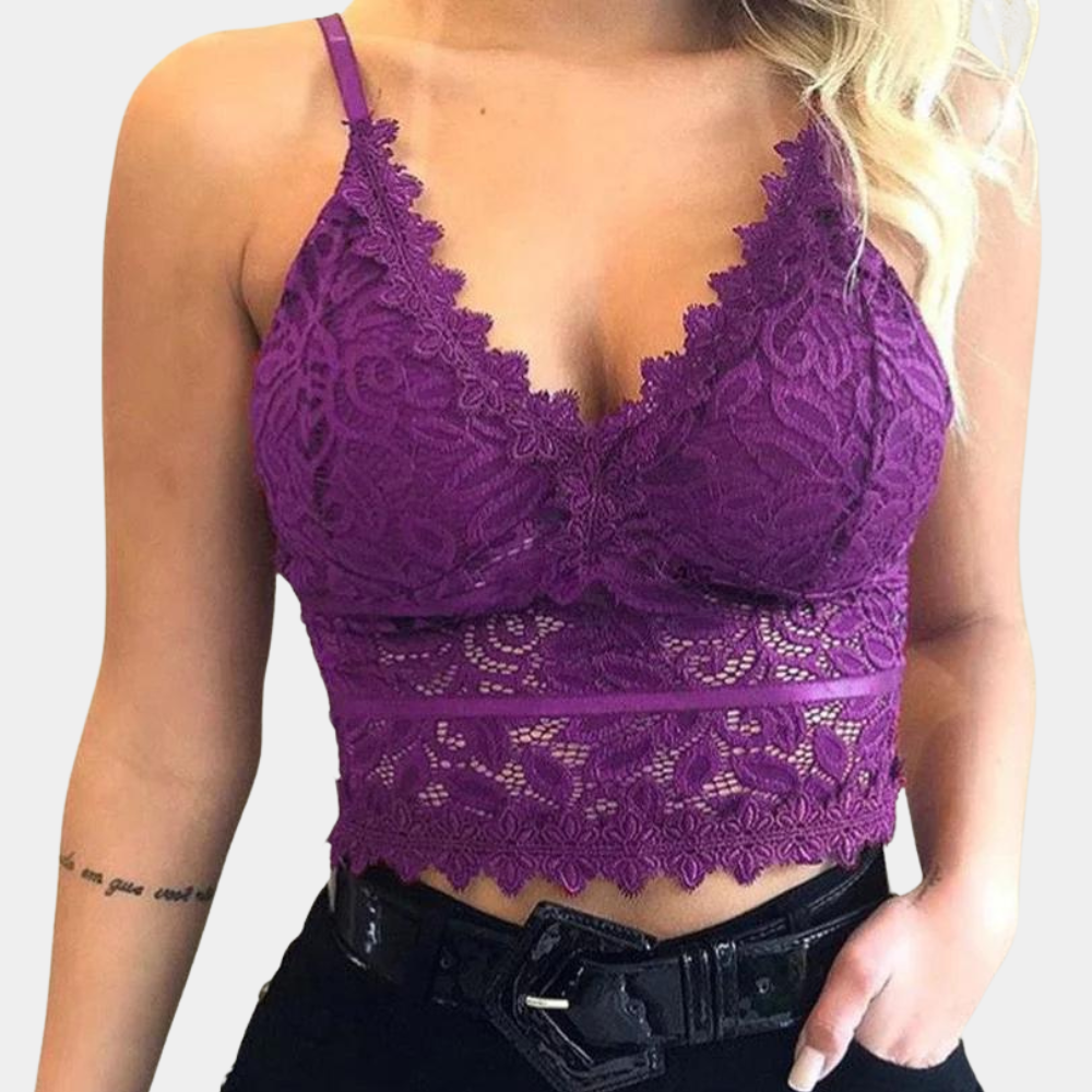 Kanten top - Dames crop top met spaghettibandjes en V-hals voor de zomer-Boutique Moda